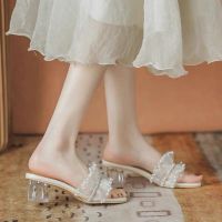 รองเท้าแตะส้นสูงของผู้หญิงฤดูร้อนแฟชั่นรองเท้าแตะส้นหน้าคริสตัลเซ็กซี่และรองเท้าแตะ