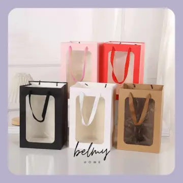 10 pc Flower Bouquet Paper Gift Bags, Portable Kraft Paper Tote Shopping  Bag, with PVC Transparent Window and Handles, Party Gift Wrapping Bags