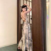 Seaside resort sanya beach dress new Chinese ink paintings swing get braces backless temperament of long dress