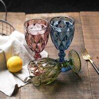 Retro Colored Wine Glass Relief Wine Cup Drinking Cup Diamond Champagn Glass Wedding Bar Decorative Stemware