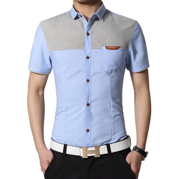 codtheresa-finger-mens-shirt-short-sleeve-shirt-cotton-shirt-cowboy-shirt-korean-fashion-shirt-slim-shirt-business-shirt-work-shirt-simple-and-versatile-contrast-shirt-vintage-shirt