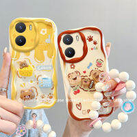 Phone Case เคส VIVO Y16 Y02s Y01 Y77 Y30 5G Y15s Y15A ตุ๊กตา3D น่ารักลายการ์ตูนมาคารอนน่ารักพร้อมสร้อยข้อมือดอกไม้กรอบซิลิโคนนิ่ม2023