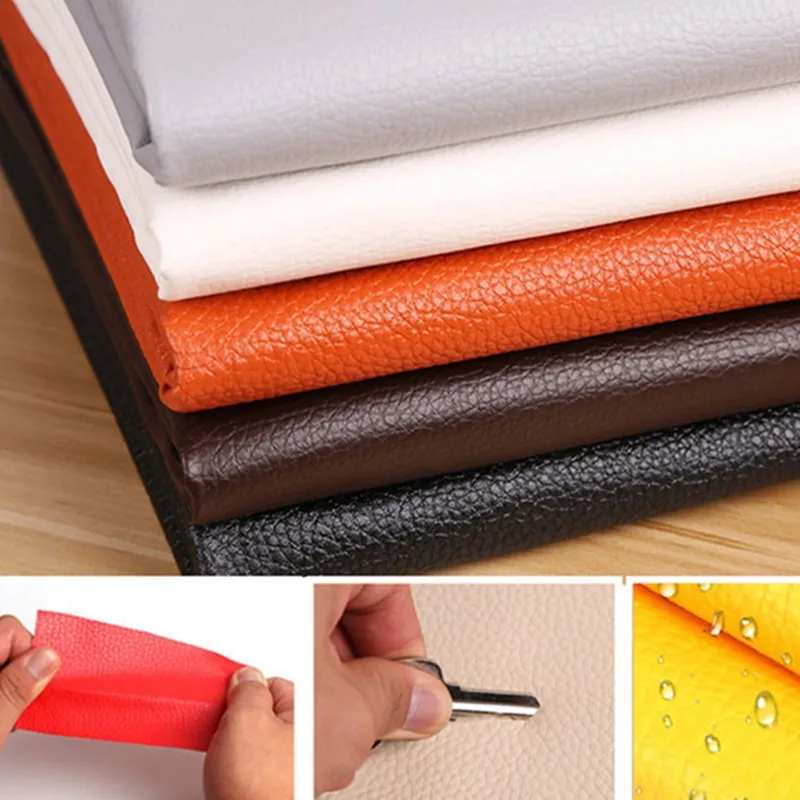 Self-Adhesive Leather Faux Litchi Grain PVC Leather Fabric for Car