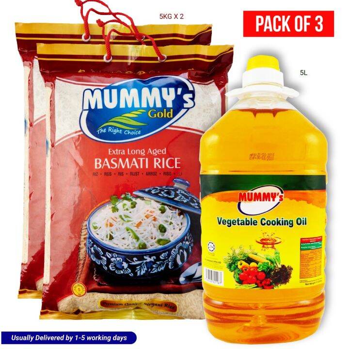 MUMMY'S GOLD BASMATI RICE 5KGX2, Mummys Vegetable Cooking Oil 5L (1.5 Year aged rice, Extra long