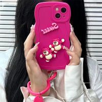 ขอบคลื่นใหญ่น่ารักเคสโทรศัพท์มือถือหมีสตรอเบอร์รี่3D สำหรับ Promax IPhone14 14บวก13PROMAX 11 12 Pro Max XR XS Max X 6Plus 7 8 Plus 12เคส TPU ขนาดเล็ก