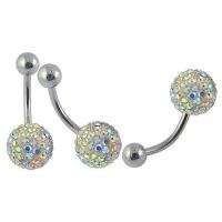 Rainbow Color Crystal stone Studded With SS Bar Belly Ring