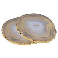 2Pcs Natural Agate Slices Edge Coaster Cup Mat DIY เครื่องประดับ Crafts