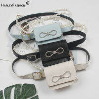 HarleyFashion 2021 Fashion Accessories Solid Color BlackWhiteLight PU Leather Pearl Chain Blue Waist Belt with Bag