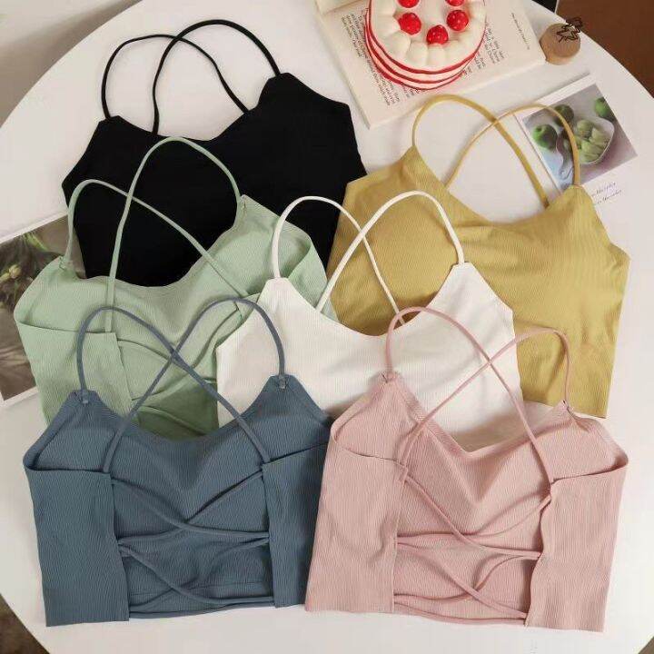 ส่งเร็วพิเศษ-bra47-บรา-บราสายเดี่ยว-เสื้อซับใน-เสื้อแฟชั่นผู้หญิง-มีฟองน้ำ-สายไขว้ด้านหลัง-sunbalee