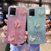 KONSMART เคส VIVO Y21 Y21S Y33S 2021,เคสโทรศัพท์ลายผีเสื้อแวววาวพร้อมพื้นที่ด้านหลังแบบยืดหยุ่น TPU นิ่มสำหรับ VIVO 3D Y53S