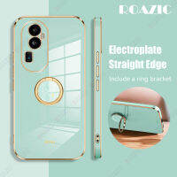 ROAZIC เคส OPPO Reno สำหรับ10 Pro Plus/ Reno 10 Pro + 5G เคสโทรศัพท์ [แถมที่ยึดแบบวงแหวน] ทรงตรงขอบอิเล็คโทรเพลทเคสมันวาวแบบนิ่มฝาหลังป้องกันการตก