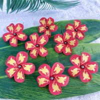 10 PCS/Set Red Flower Hairpin With Bird of Paradise Print Hair Stick for Women 9CM Hibiscus With Pearl Party Hair AccessoriesTH