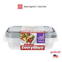 108400 GoodCook 4-Cup Food Container Medium Rectangle 3PC Set ชุดกล่องอาหาร สี่เหลี่ยมผืนผ้ากลาง 3กล่อง+3ฝา กู๊ดคุก 4C