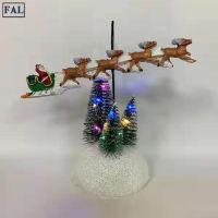 FAL Luminous Christmas Ornament Painted Resin House Reindeer Creative Desktop Decor For Home Living Room Bedroom