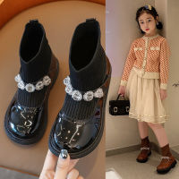 2022 Autumn Spring New Style Girls round toe boots Children Shoes Fashion Rhinestone Socks Princess boots School Shoes 26-36