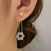 Shinning Rhinestone Flower Long Earrings Korean Style 2022 New Fashion Jewelry Elegent pendientes