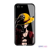 เคสมือถือเคสโทรศัพท์เคส Oppo A83 เคสโทรศัพท์หรูหรา Soft EDGE อะนิเมะ OnePiece Luffy Glossy ปลอกกระจกเทมเปอร์กันกระแทกฝาหลังกรณี