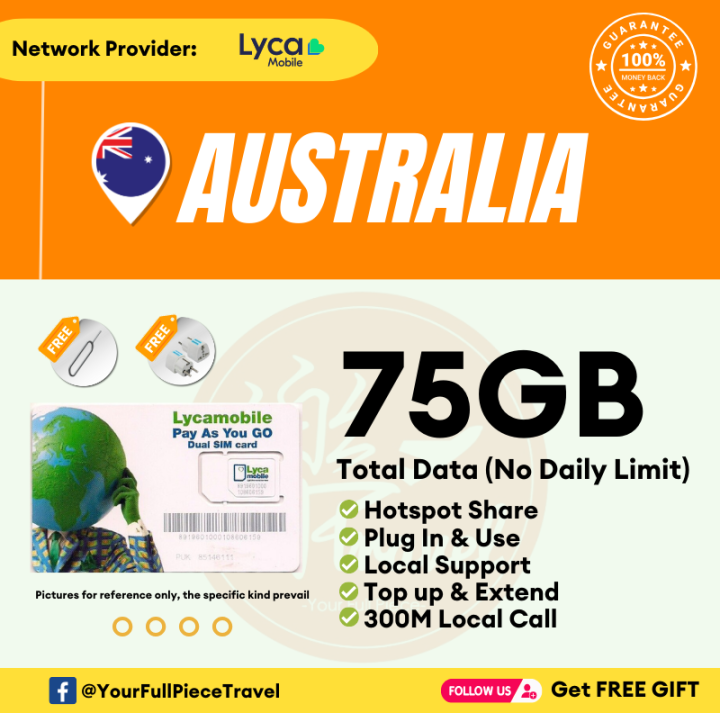 【Australia Lyca mobile sim card 】【Australia】【720 Days】【Unlimited data】【 澳洲上网卡】【4G High Speed