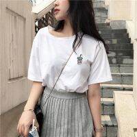 【2022】 Cotton Short Sleeve T-shirt Womens Loose Korean Fashion Ins Super Fire Simple Print Large Womens Student