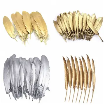 20Pcs Gold Dipped Black Goose Feathers for Decoration Golden Duck Feather  Handicraft Accessories Table Centerpieces DIY Plumas