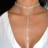 [In stock] ยุโรปและสหรัฐอเมริกาเดียวคู่ T สร้อยคอ Rhinestone ผู้หญิง การค้าต่างประเทศขายเครื่องประดับเพชรเต็ม Necklace