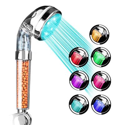 Zloog Hot 3/7 Colors LED Shower Head Mineral Stones Filter High Pressure Water Saving Handheld Shower Head for Bathroom Showerheads