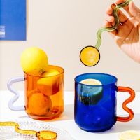 Multicolor Glass Cup Drinkware Mug Coffee Cups Crystal Glasses Wineglass Drinking Glasses Wave Vases Handle for Hot Water