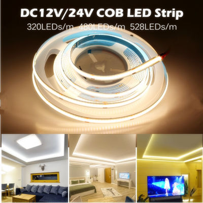 แถบไฟ COB LED Strip Lightพร้อมโคมไฟเส้น DC12V แรงดันต่ำแถบไฟ ติดด้วยตนเองห้องนั่งเล่นตกแต่งตู้โคมไฟเชิงเส้น