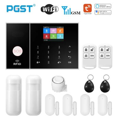 PGST Smart Life Alarm System for Home WIFI GSM Security Alarm Host with Door and Motion Sensor Tuya Smart App control work Alexa