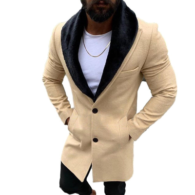 Mens Trench Coat Fur Turn-down Collar Long Overcoat Winter Windbreak Jackets Casual Solid Colour Outerwear Fashion Woolen Coat