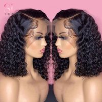 【jw】◑✔ Pre Plucked Human Hair Wigs Side Part Bob Wig for Color 13x1 Fronal WaterDeep Curly