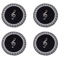 4X New Carpet Music Symbol Piano Key Black White Round Carpet Non-Slip Carpet Home Bedroom Mat Floor Decoration