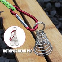 10Pcs Spiral Shaped Spring Octopus Deck Peg with Carabiner Hook Durable Rope Buckle Tent Hook Board Peg Camping Hiking Wholesale