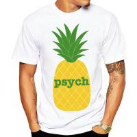 Psych เสื้อยืดผู้ชายสีขาวสับปะรดฤดูร้อนแฟชั่นใหม่คอกลมแขนลำลองขาสั้นแฟชั่นพิมพ์ลาย100% เสื้อฤดูร้อนคอกลมขายส่งราคาถูกเสื้อยืดตลก