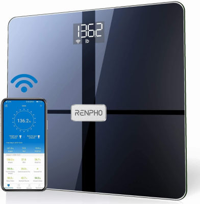 RENPHO Premium Wi-Fi Bluetooth Scale Smart Digital Bathroom Weight BMI Body Fat Scale Tracks 13 Metrics, Wireless Body Composition Analysis &amp; Health Monitor with ITO Coating Technology, Dark Blue