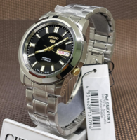 SEIKO 5 Automatic รุ่น SNKK17K1 นาฬิกาข้อมือผู้ชาย หน้าปัดดำทอง สายแสตนเลส - มั่นใจของแท้ 100% ประกันสินค้า1 ปี