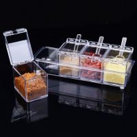 【CW】 Muti-function Transparent Seasoning Rack Jar Four In With Spice Pots Storage Utensils