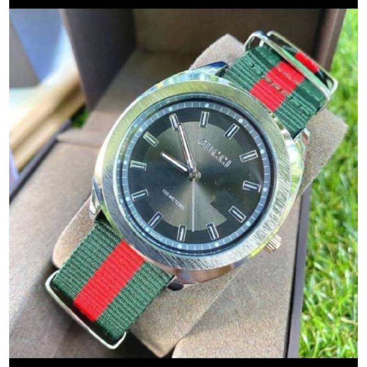 นาฬิกาสายผ้าเขียวแดง-นาฬิกาสายยาง-gg-รุ่นยอดฮิต-ยอดนิยม-แถมกล่องนาฬิกา