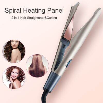 [HOT XIJXEXJWOEHJJ 516] 2 In 1 Hair Strengthener Wand Curling ปรับอุณหภูมิ LCD ดิจิตอลจอแสดงผลเหล็กทัวร์มาลีนเซรามิค Professional ผม Curl