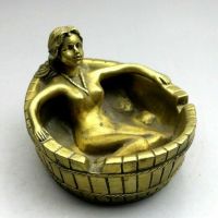 Vintage Sculpture Naked Lady Brass Ashtray Nude Woman Erotic Art Deco Figurine