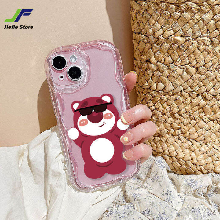 เคสโทรศัพท์สุดเท่ห์หมีลายสตรอเบอร์รี่การ์ตูน-jiefie-สำหรับ-vivo-y21-y21t-y21a-y21s-y33s-y33t-y22-y22s-y91-y93-y95-y50-y30-คลื่น-y30i-ออกแบบเคสป้องกันการกระแทกพิเศษ