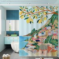 【CW】✔▥  Morandi Shower Curtain With Hooks Moldproof Curtains Fabric 200x200