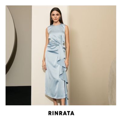 RINRATA - Akita Dress เดรส ชุดไปงาน งานแต่ง ชุดแซค แขนกุด มีระบาย ชุดไปงาน