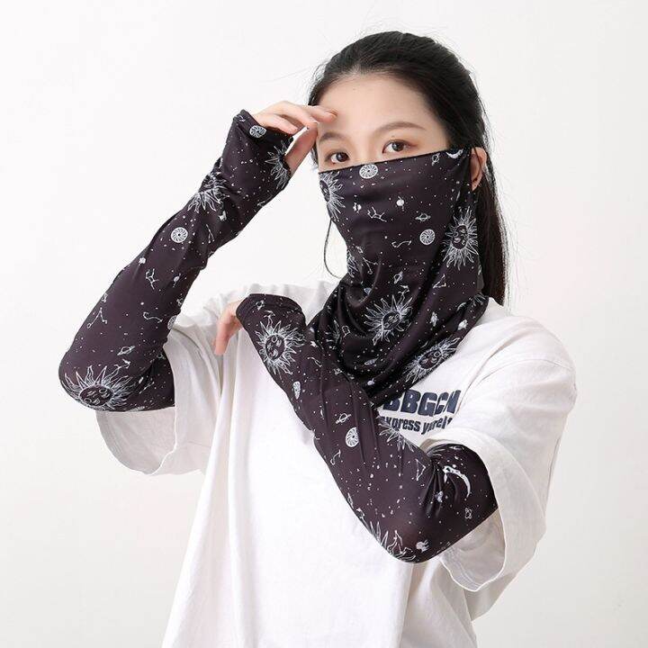 2pcs-set-summer-ice-silk-cycling-arm-sleeves-breathable-bandana-mask-combination-suit-uv-sun-protection-outdoor-riding