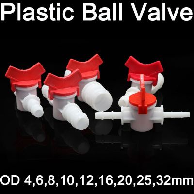 1pcs Platics 4mm 6mm 8mm 10mm 12mm 16mm 20mm PVC Hose Barb Two Way Plastic Ball Valve Aquarium Garden Micro Irrigation Connector Plumbing Valves