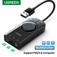 UGREEN Sound Card (ขนาด100cm) USB to Jack แจ็ค 3.5 มม. หูฟังไมโครโฟน การ์ดเสียงสำหรับโทรศัพท์, โน๊ตบุ๊ค การ์ดเสียง PS4 External USB Sound Card Mic Audio USB to 3.55mm