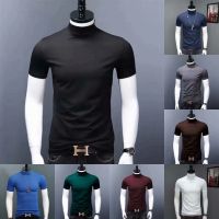 CODHuan Jian Mens Ice Silk Half Turtleneck Short Sleeve T-shirt