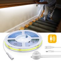 PIR Motion Sensor USB COB LED Strip Light 5V FOB LED Light Tape Bedroom Kitchen Cabinet Wardrobe Backlight Stair Decor Lighting