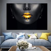 Gold Lip Canvas สิ่งพิมพ์ Black Africa Art Figure ภาพวาด Modern Home Decor ผนังพิมพ์และโปสเตอร์