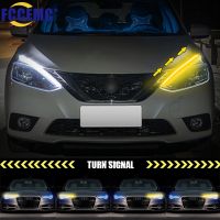 ไฟวิ่ง DRL ไฟเดย์ไลท์ LED 12V 2ชิ้นกันน้ำสีสดใสมากไฟติดหน้ารถสัญญาณไฟเลี้ยวนีออนเหลืองใหม่ล่าสุดสำหรับเริ่มสแกน